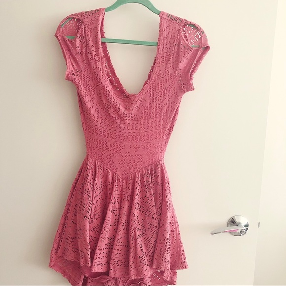 🔥SOLD🔥 Free People Pink Crochet Babydoll Romper - Picture 2 of 6